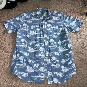 blue chaps hawaiian button down shirt